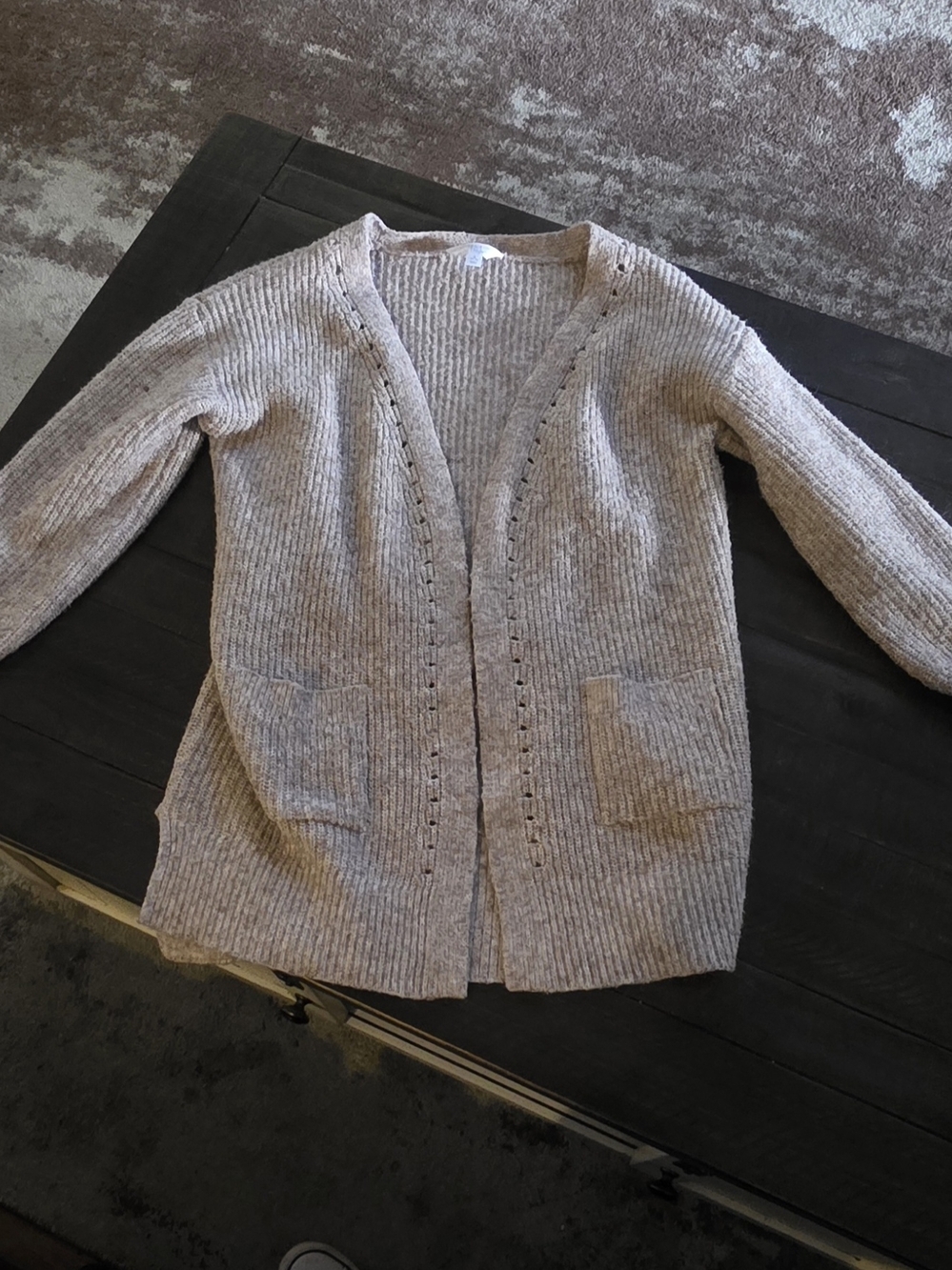 Time and Tru Light Taupe Ribbed Open-Front Cardigan